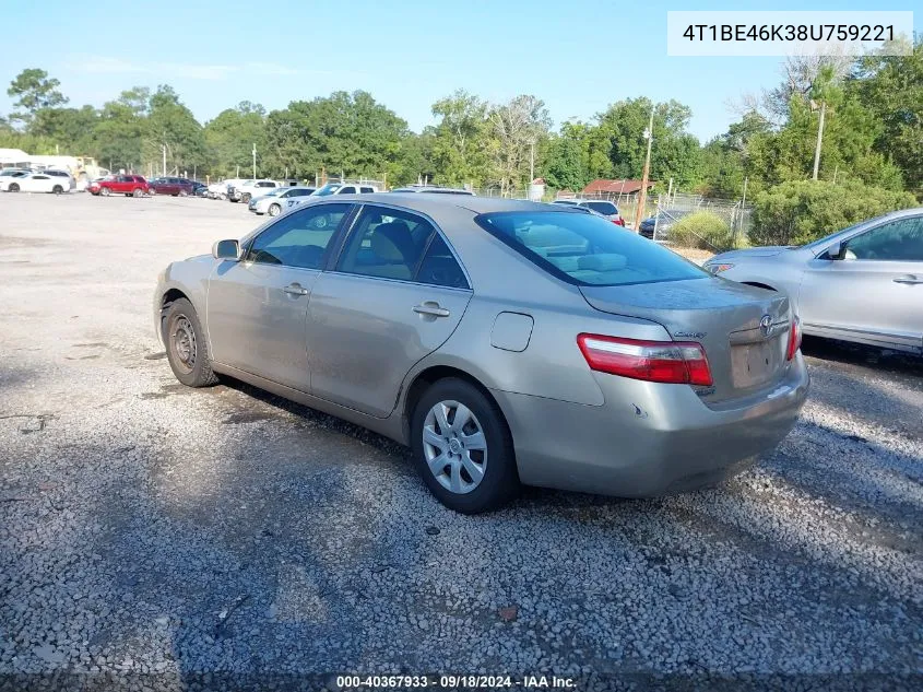 4T1BE46K38U759221 2008 Toyota Camry Le