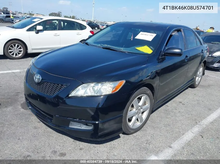 2008 Toyota Camry Le/Xle/Se VIN: 4T1BK46K08U574701 Lot: 40384739