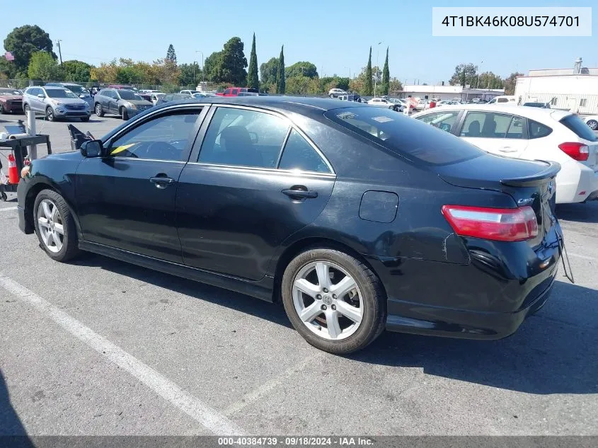 2008 Toyota Camry Le/Xle/Se VIN: 4T1BK46K08U574701 Lot: 40384739