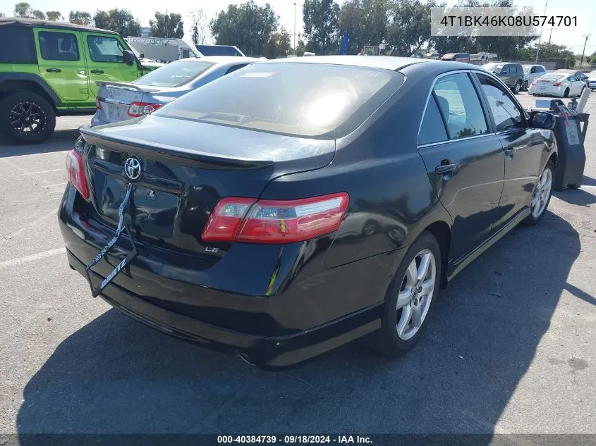 2008 Toyota Camry Le/Xle/Se VIN: 4T1BK46K08U574701 Lot: 40384739