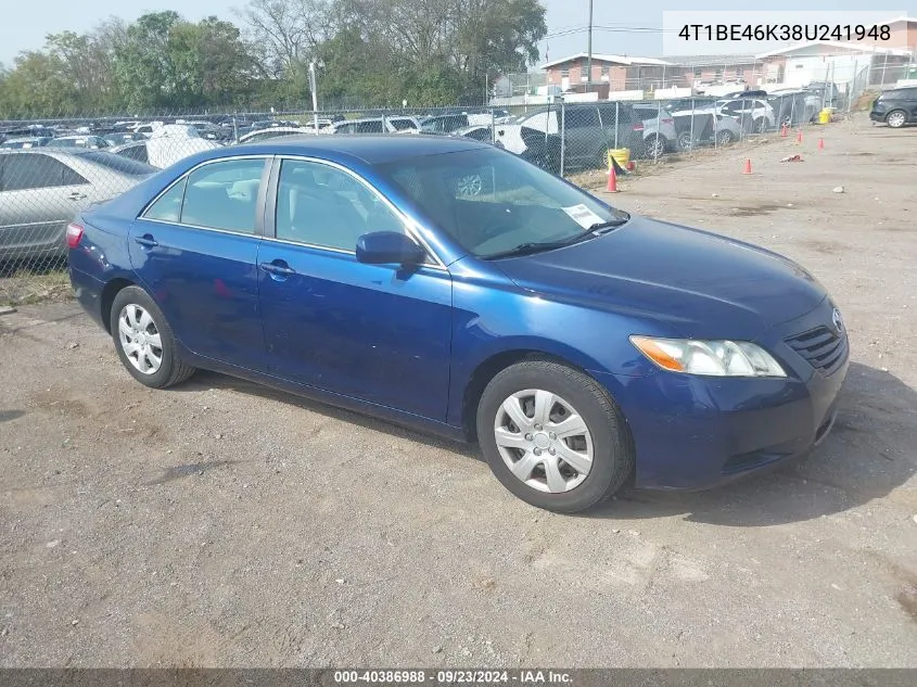 2008 Toyota Camry Ce/Le/Xle/Se VIN: 4T1BE46K38U241948 Lot: 40386988