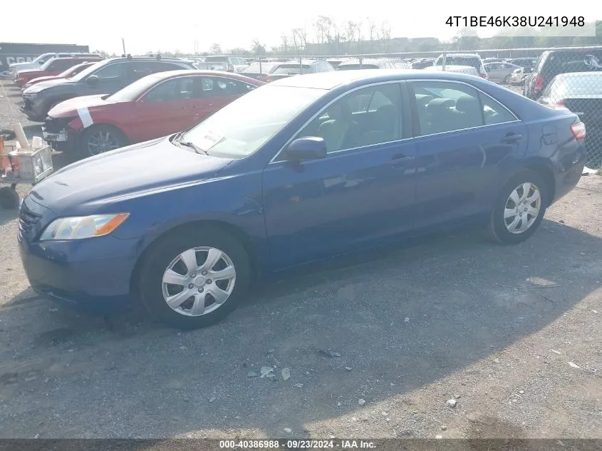 2008 Toyota Camry Ce/Le/Xle/Se VIN: 4T1BE46K38U241948 Lot: 40386988