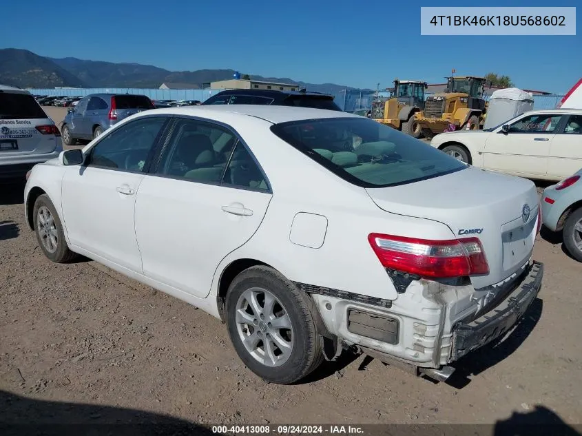 2008 Toyota Camry Le/Xle/Se VIN: 4T1BK46K18U568602 Lot: 40413008