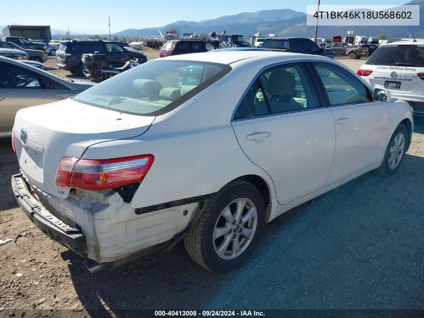 2008 Toyota Camry Le/Xle/Se VIN: 4T1BK46K18U568602 Lot: 40413008