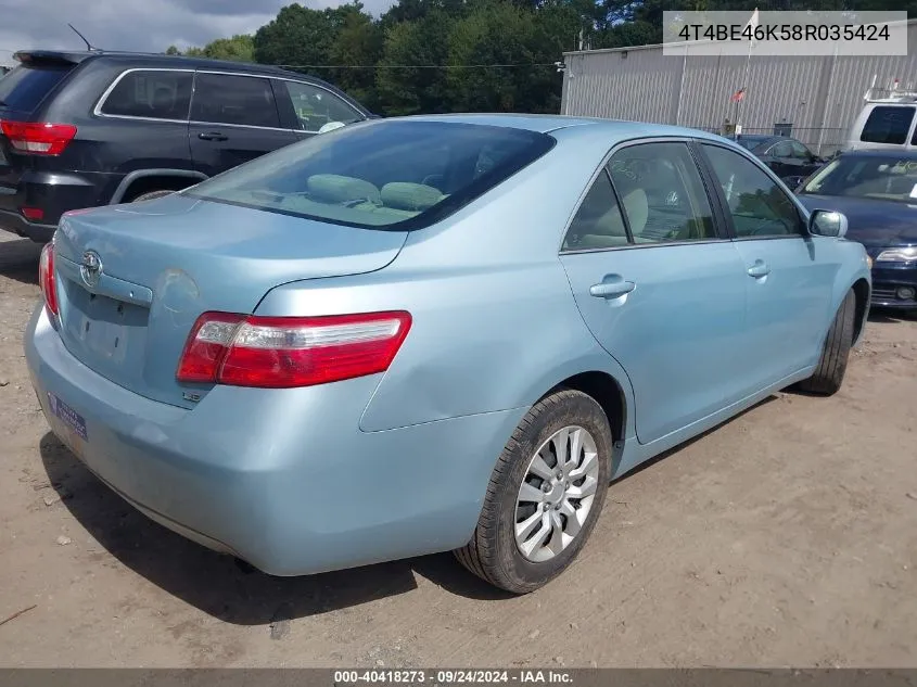 2008 Toyota Camry Le VIN: 4T4BE46K58R035424 Lot: 40418273