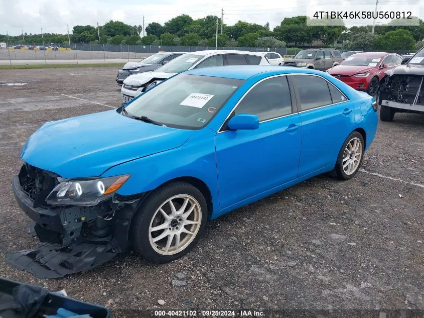 2008 Toyota Camry Le V6 VIN: 4T1BK46K58U560812 Lot: 40421102