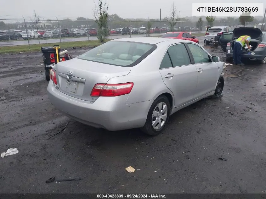 2008 Toyota Camry Ce/Le/Xle/Se VIN: 4T1BE46K28U783669 Lot: 40423839