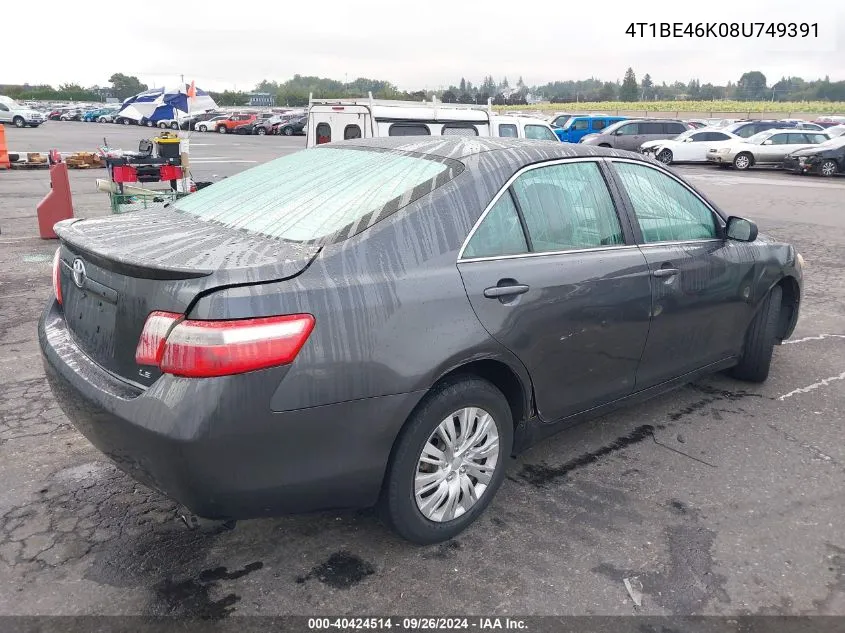 2008 Toyota Camry Le VIN: 4T1BE46K08U749391 Lot: 40424514