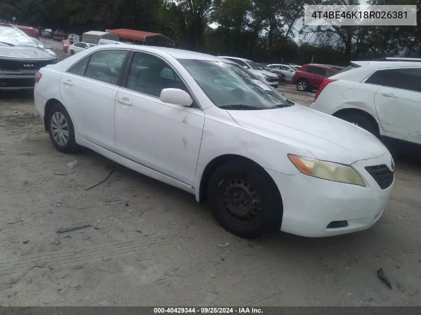 2008 Toyota Camry VIN: 4T4BE46K18R026381 Lot: 40429344