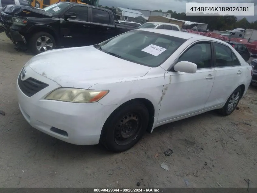 2008 Toyota Camry VIN: 4T4BE46K18R026381 Lot: 40429344