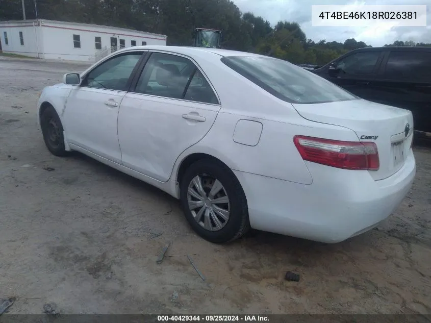 2008 Toyota Camry VIN: 4T4BE46K18R026381 Lot: 40429344