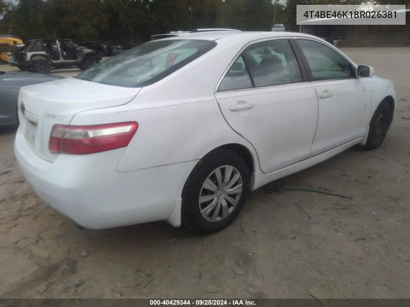 2008 Toyota Camry VIN: 4T4BE46K18R026381 Lot: 40429344