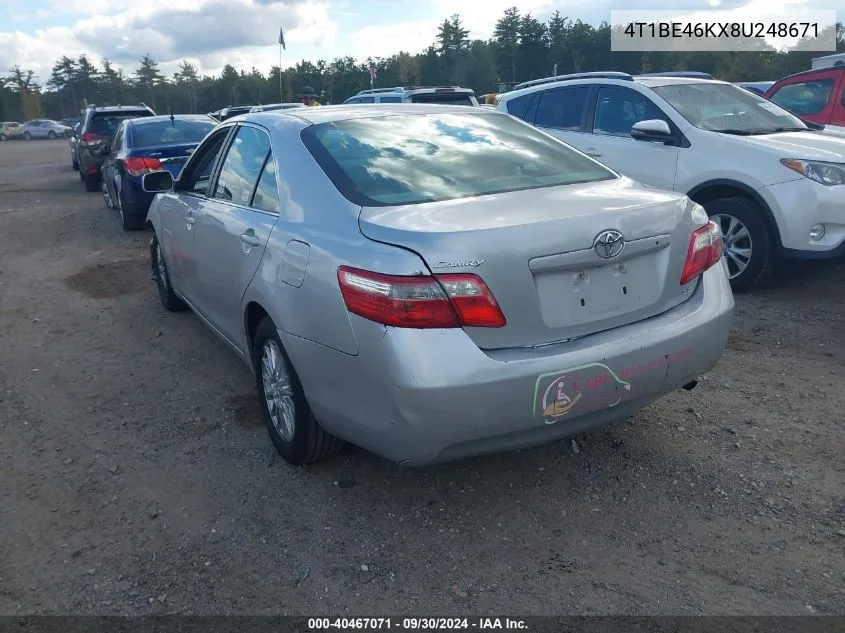 2008 Toyota Camry Le VIN: 4T1BE46KX8U248671 Lot: 40467071