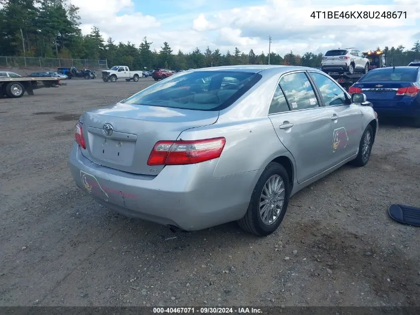 2008 Toyota Camry Le VIN: 4T1BE46KX8U248671 Lot: 40467071