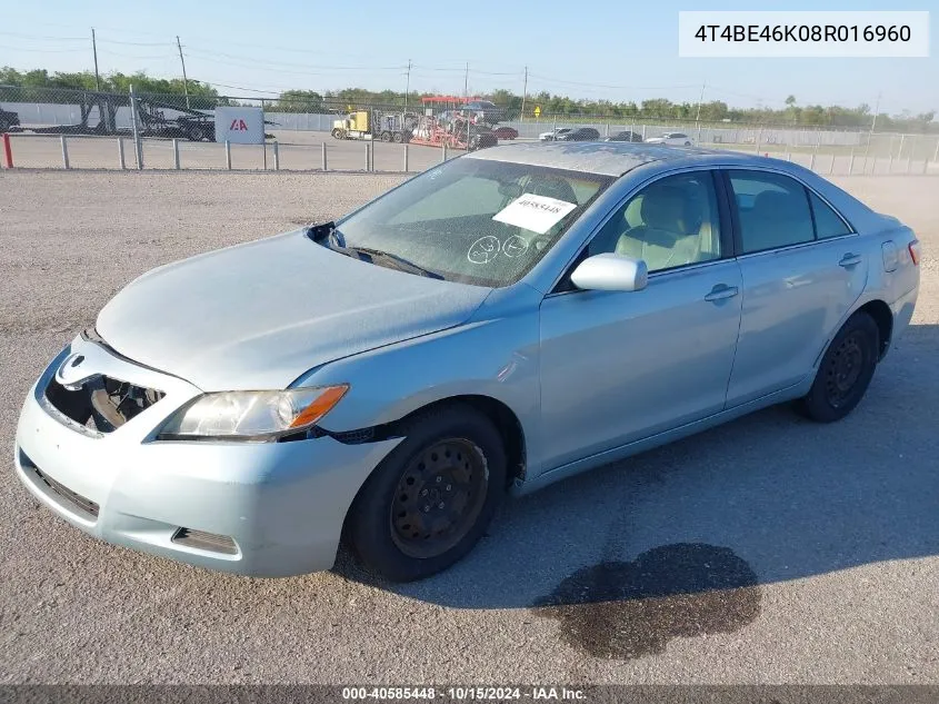 2008 Toyota Camry Le VIN: 4T4BE46K08R016960 Lot: 40585448