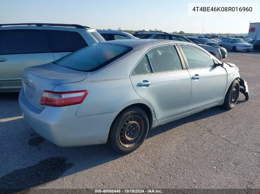 2008 Toyota Camry Le VIN: 4T4BE46K08R016960 Lot: 40585448