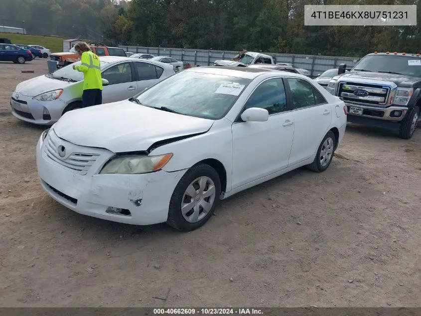 2008 Toyota Camry Le VIN: 4T1BE46KX8U751231 Lot: 40662609