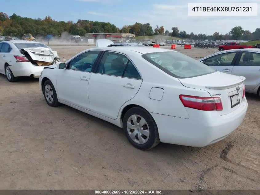 2008 Toyota Camry Le VIN: 4T1BE46KX8U751231 Lot: 40662609