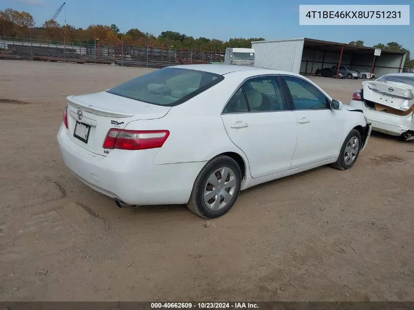 2008 Toyota Camry Le VIN: 4T1BE46KX8U751231 Lot: 40662609