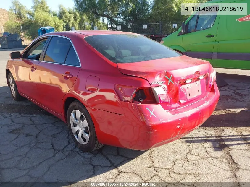 2008 Toyota Camry Le VIN: 4T1BE46K18U218619 Lot: 40671585