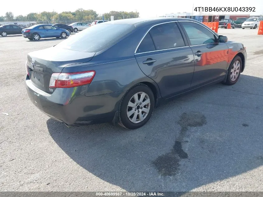 2008 Toyota Camry Hybrid VIN: 4T1BB46KX8U043392 Lot: 40699987