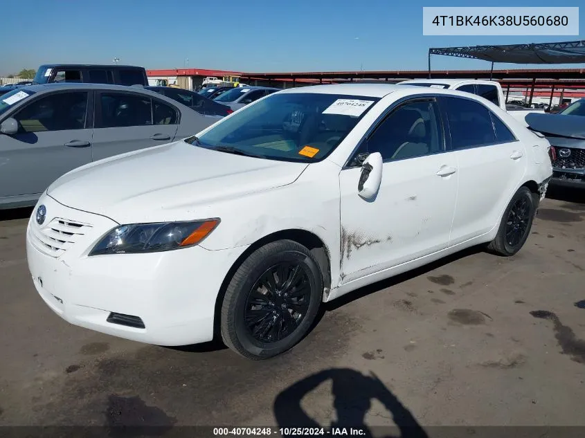 2008 Toyota Camry Le V6 VIN: 4T1BK46K38U560680 Lot: 40704248