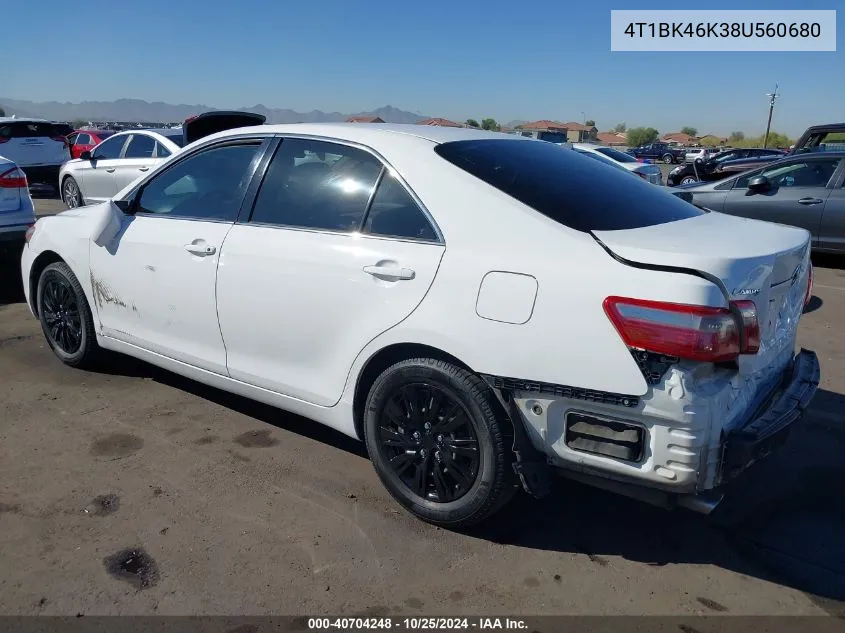 2008 Toyota Camry Le V6 VIN: 4T1BK46K38U560680 Lot: 40704248