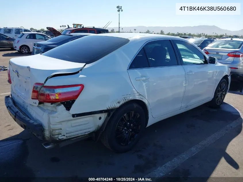 2008 Toyota Camry Le V6 VIN: 4T1BK46K38U560680 Lot: 40704248