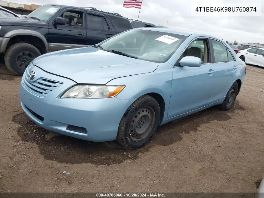 2008 Toyota Camry Ce/Le/Xle/Se VIN: 4T1BE46K98U760874 Lot: 40705966