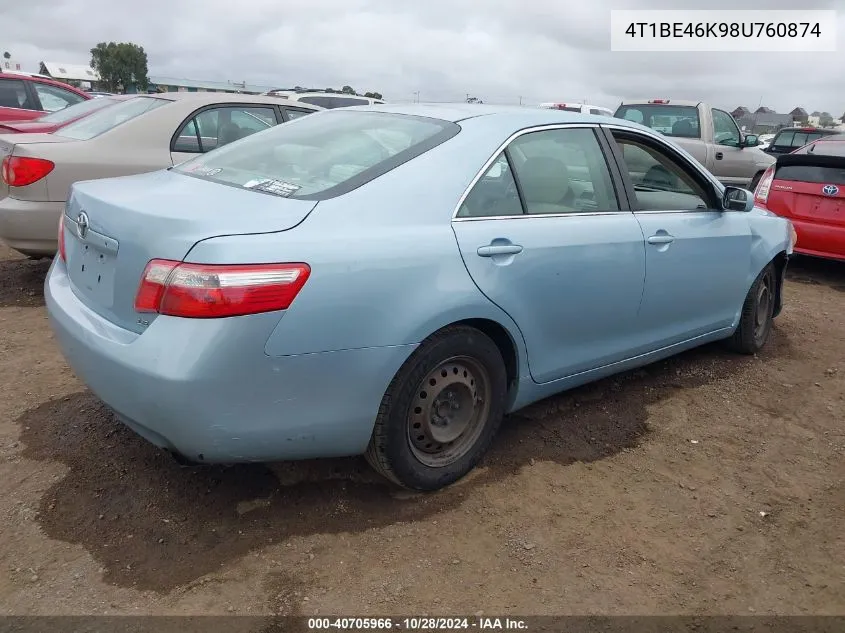 2008 Toyota Camry Ce/Le/Xle/Se VIN: 4T1BE46K98U760874 Lot: 40705966