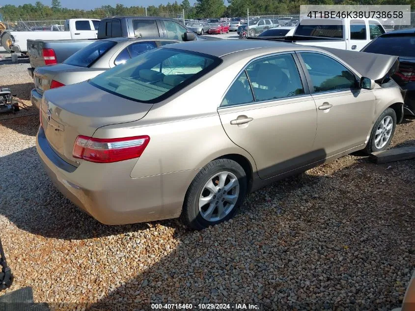 4T1BE46K38U738658 2008 Toyota Camry Le