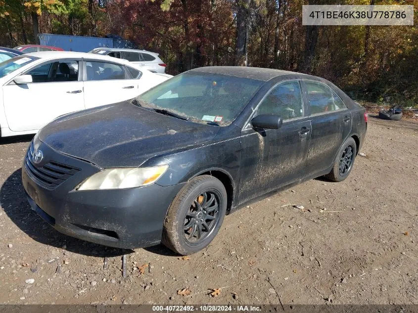 2008 Toyota Camry Le VIN: 4T1BE46K38U778786 Lot: 40722492