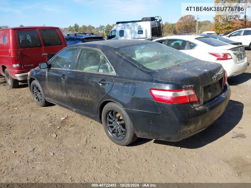 2008 Toyota Camry Le VIN: 4T1BE46K38U778786 Lot: 40722492