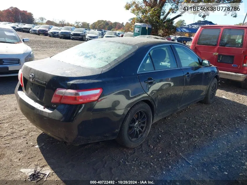 2008 Toyota Camry Le VIN: 4T1BE46K38U778786 Lot: 40722492