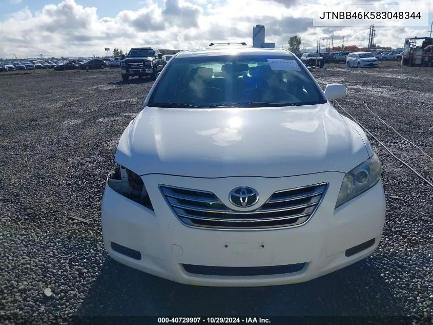 2008 Toyota Camry Hybrid VIN: JTNBB46K583048344 Lot: 40729907