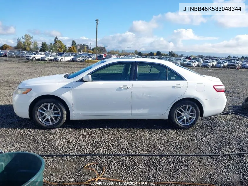 2008 Toyota Camry Hybrid VIN: JTNBB46K583048344 Lot: 40729907