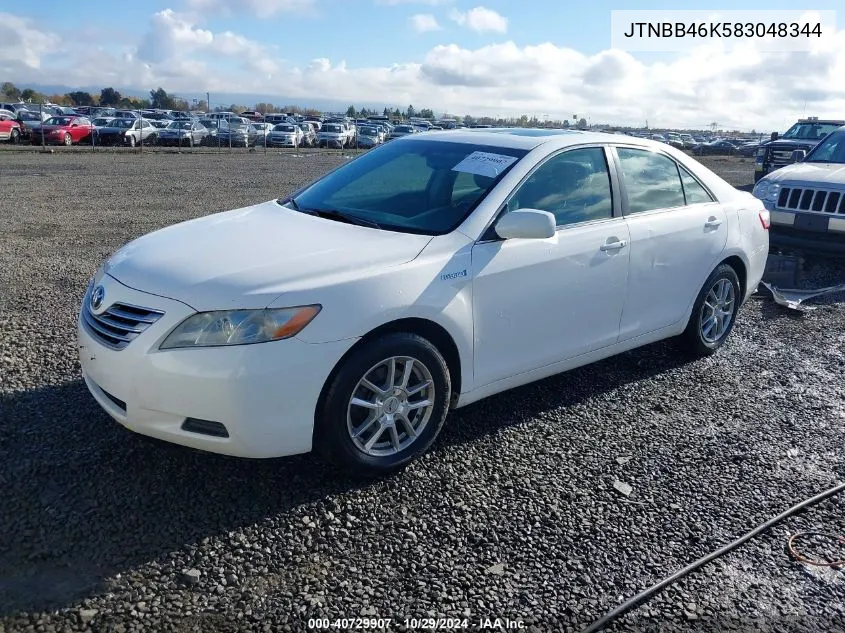 2008 Toyota Camry Hybrid VIN: JTNBB46K583048344 Lot: 40729907