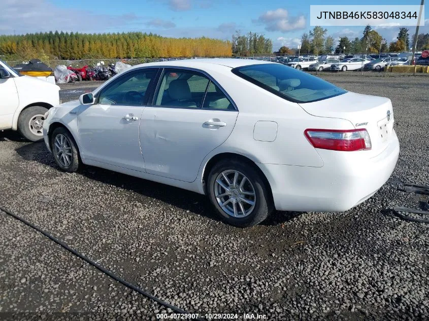 2008 Toyota Camry Hybrid VIN: JTNBB46K583048344 Lot: 40729907