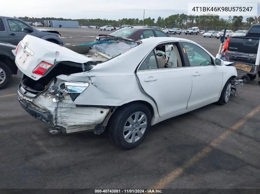 2008 Toyota Camry Xle V6 VIN: 4T1BK46K98U575247 Lot: 40743081