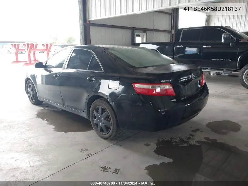 2008 Toyota Camry Le VIN: 4T1BE46K58U218137 Lot: 40746709