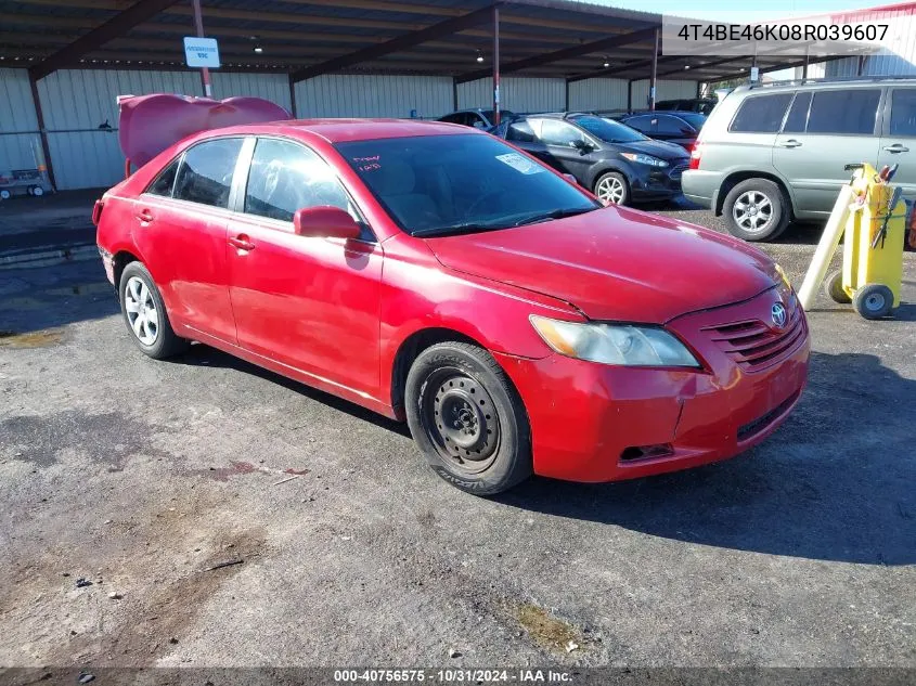 2008 Toyota Camry Le VIN: 4T4BE46K08R039607 Lot: 40756575