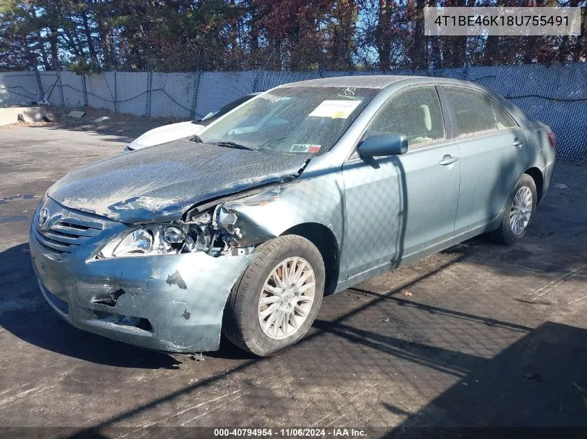 2008 Toyota Camry Le VIN: 4T1BE46K18U755491 Lot: 40794954