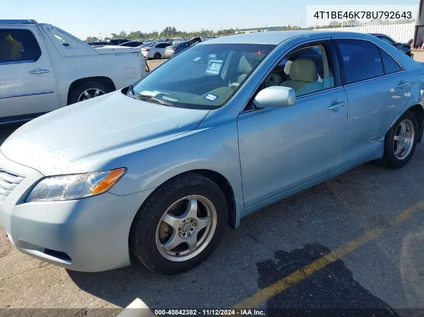 2008 Toyota Camry Le VIN: 4T1BE46K78U792643 Lot: 40842382