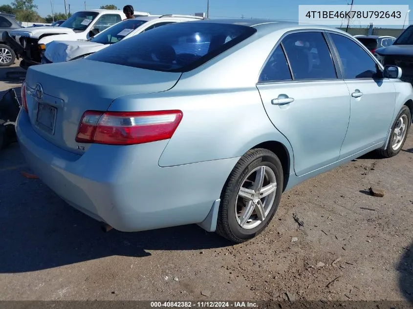 2008 Toyota Camry Le VIN: 4T1BE46K78U792643 Lot: 40842382