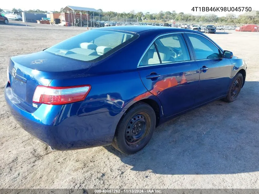 2008 Toyota Camry Hybrid VIN: 4T1BB46K98U045750 Lot: 40857262