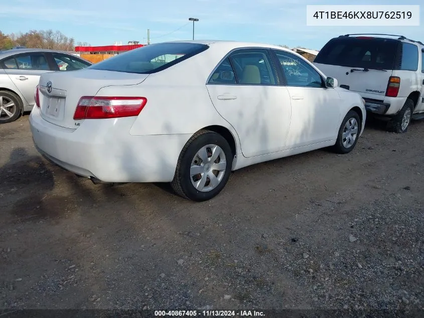 2008 Toyota Camry Le VIN: 4T1BE46KX8U762519 Lot: 40867405