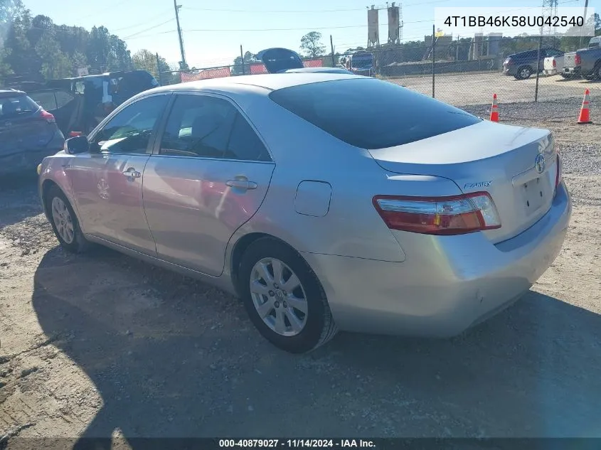 2008 Toyota Camry Hybrid VIN: 4T1BB46K58U042540 Lot: 40879027