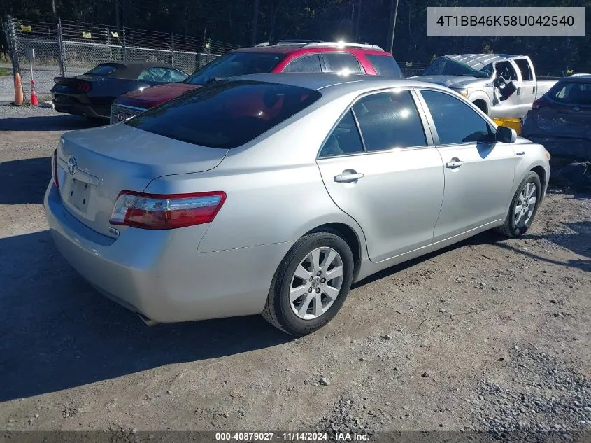 2008 Toyota Camry Hybrid VIN: 4T1BB46K58U042540 Lot: 40879027