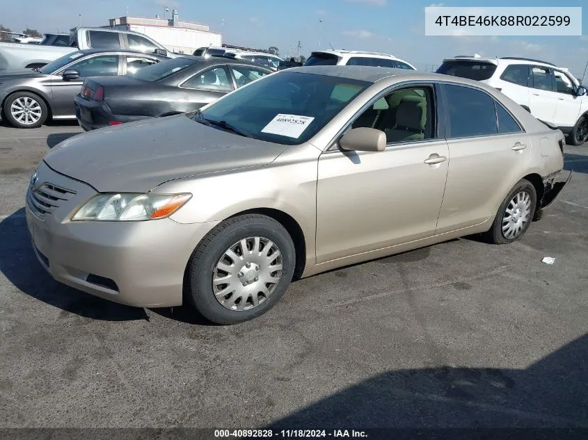 2008 Toyota Camry Le VIN: 4T4BE46K88R022599 Lot: 40892828