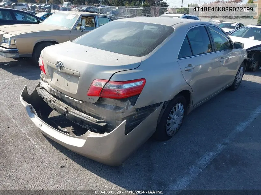 2008 Toyota Camry Le VIN: 4T4BE46K88R022599 Lot: 40892828